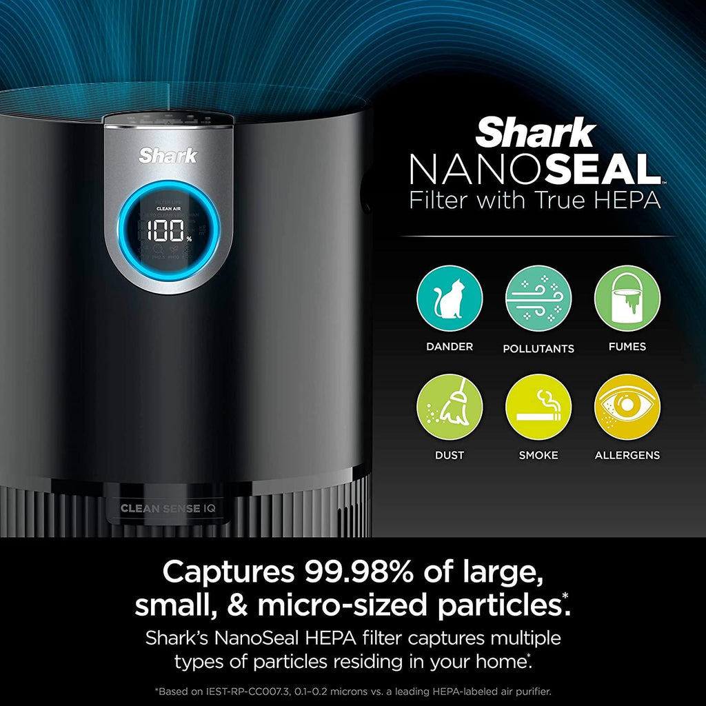 Shark HP202 Air Purifier MAX with True HEPA, Microban Antimicrobial Protection, Cleans up to 1200 Sq. Ft and 99.98% of particles, dust, allergens, viruses, smoke, 0.1–0.2 microns, Odor Lock, Grey