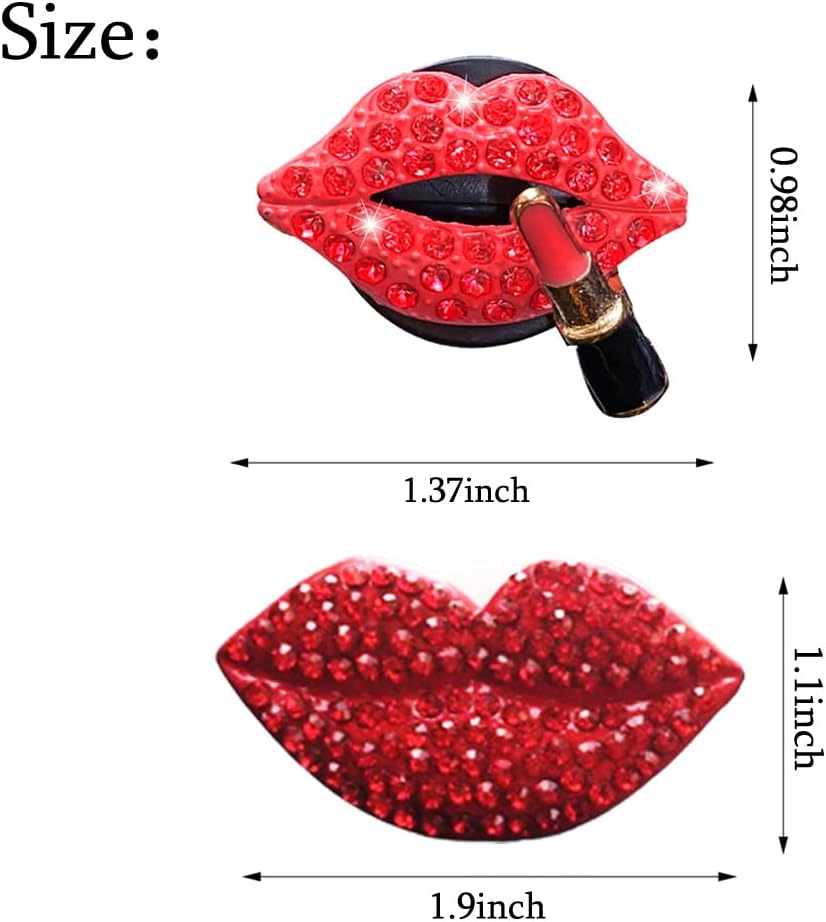 ZOSTLAND Rhinestone Car Decorative Clip,Car Air Fresheners, Lipstick Car Vent Clip,Personalized Automotive Interior Decoration Accessories,Car Decor Gift for women,Girl (2pcs Red Lip)