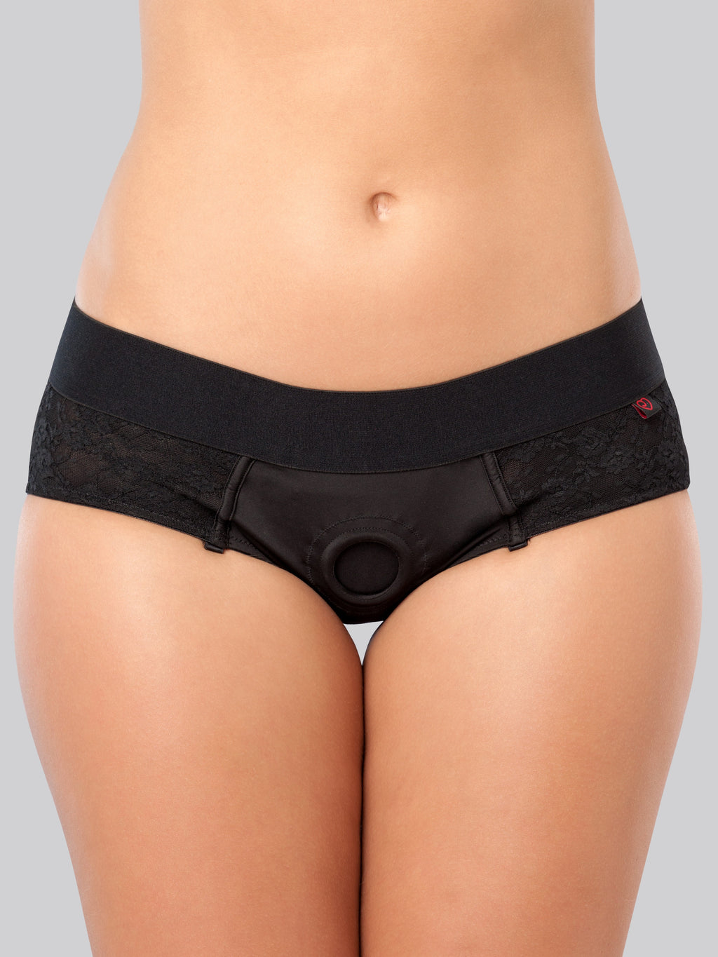 Lovehoney Unisex Crotchless Open-Back Lace Harness Briefs, Black