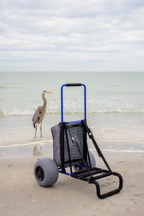 my beach cart heavy duty folding beach cart with big wheels and balloon tires to glide over sand