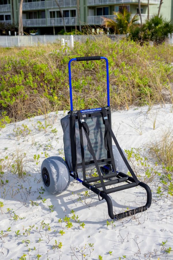 my beach cart heavy duty folding beach cart with big wheels and balloon tires to glide over sand