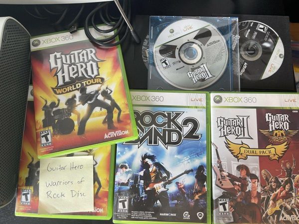 xbox 360 guitar hero lot game controller drums console cords rock band 2 3 tour