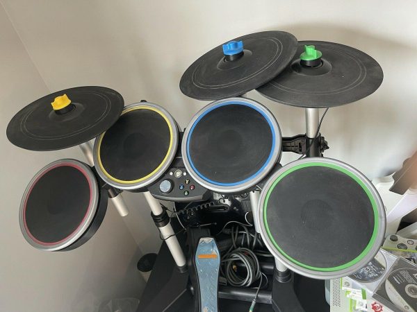 xbox 360 guitar hero lot game controller drums console cords rock band 2 3 tour