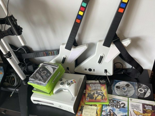 xbox 360 guitar hero lot game controller drums console cords rock band 2 3 tour