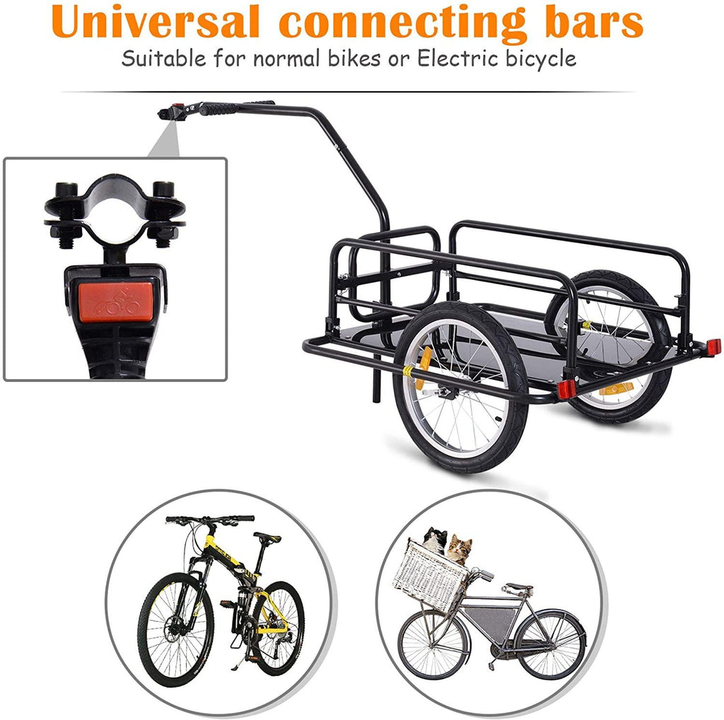 aosom foldable bike cargo trailer cart with hitch, 80lbs capacity, 16in wheels, black
