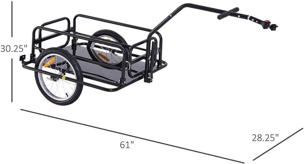aosom foldable bike cargo trailer cart with hitch, 80lbs capacity, 16in wheels, black