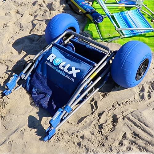 rollx foldable storage wagon beach cart 12 inch balloon wheels - ( pump included ) (blue)