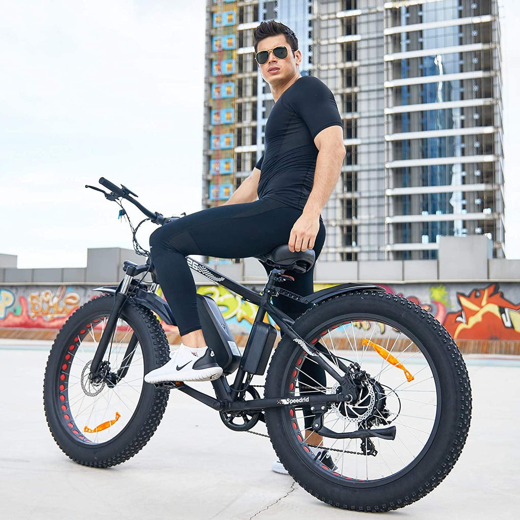 speedrid electric bike 48v 500w fat tire electric bike snow bike 26" 4.0, 48v 10ah removable battery and professional 7 speed