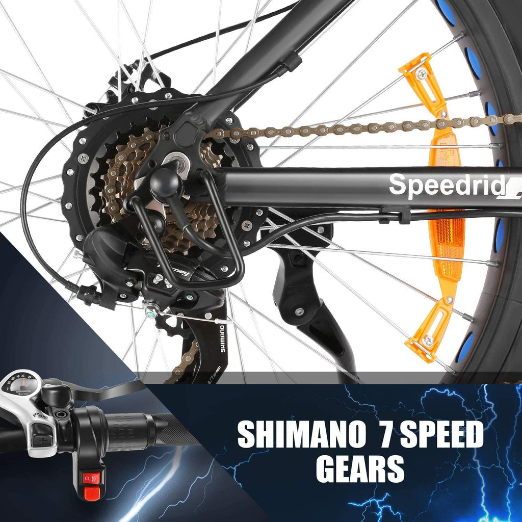 speedrid electric bike 48v 500w fat tire electric bike snow bike 26" 4.0, 48v 10ah removable battery and professional 7 speed