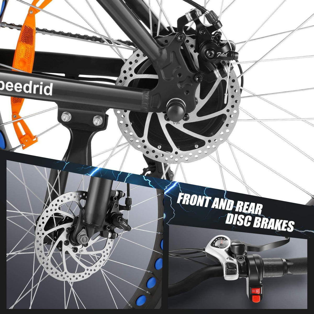 speedrid electric bike 48v 500w fat tire electric bike snow bike 26" 4.0, 48v 10ah removable battery and professional 7 speed