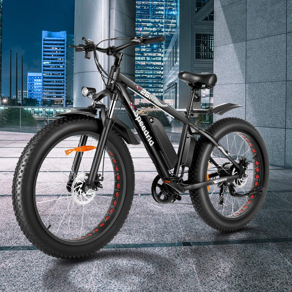 speedrid electric bike 48v 500w fat tire electric bike snow bike 26" 4.0, 48v 10ah removable battery and professional 7 speed