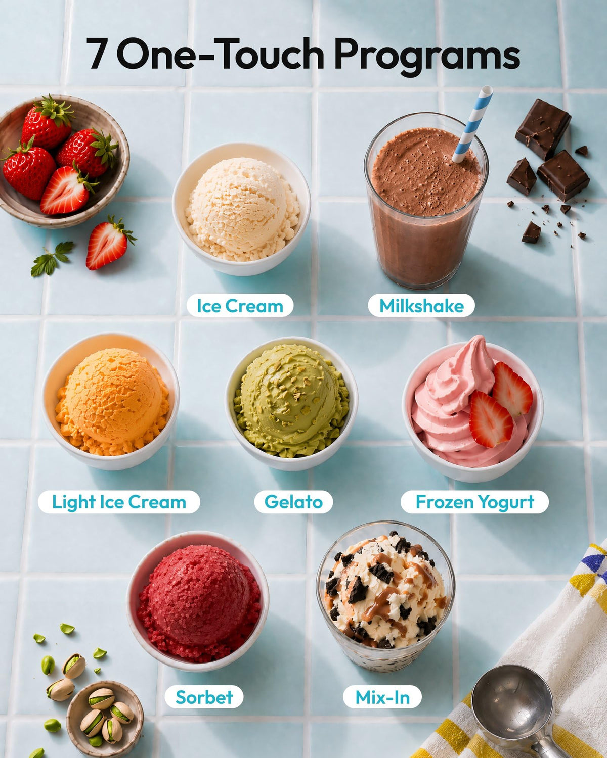Ice Cream Maker, 7-in-1 Ice Cream Machine for Gelato, Sorbet & Milkshakes, 1 Pint Compact Homemade Dessert Maker with Re-Spin for Keto, Protein & Healthy Treats