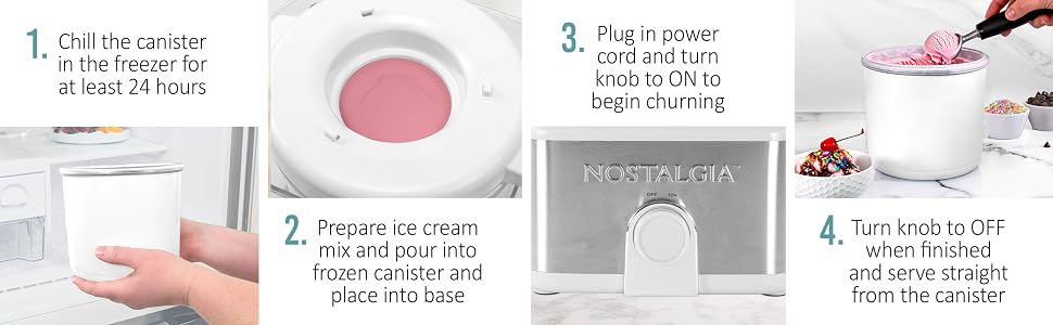Electric Ice Cream Maker with 2-Qt Double Insulated Gel Canister &  Steel Base - Makes Sorbet, Soft Serve, and Frozen Yogurt - White