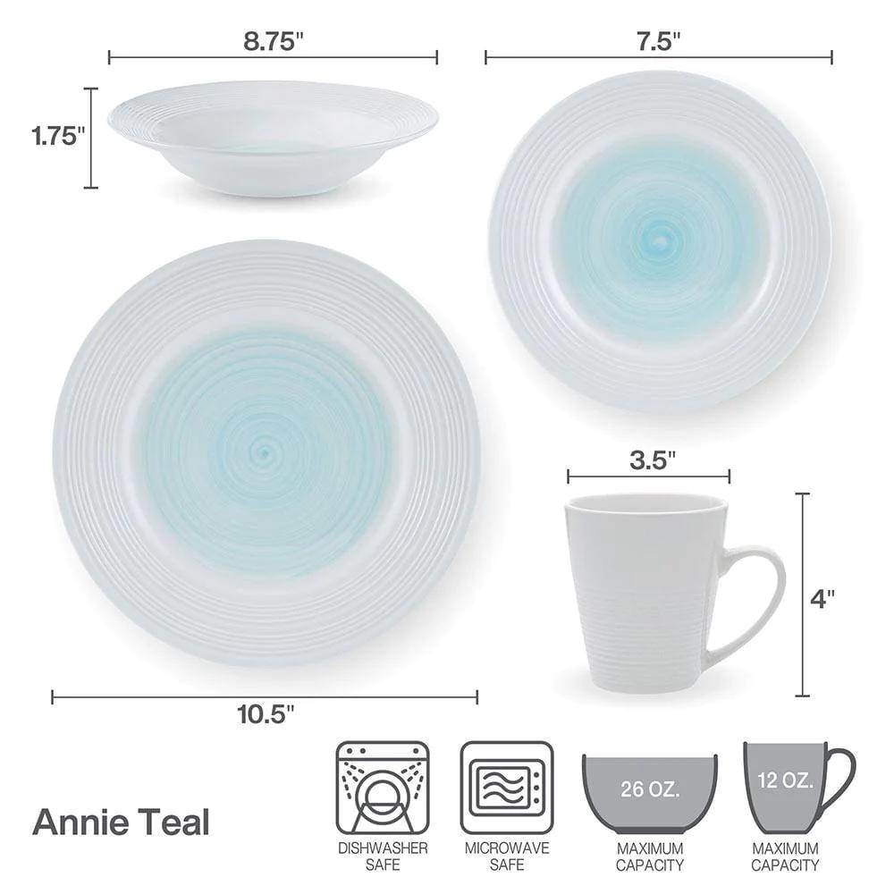 Annie Teal 16 Piece Dinnerware Set, Service for 4