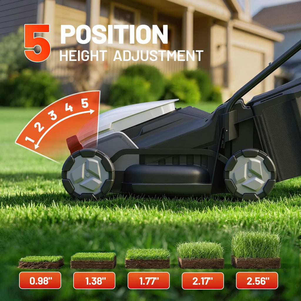 Cordless Lawn Mower 14 Inch, Brushless Battery Powered Push Mower with 2x5Ah Batteries, 5-Position Height Adjustment, 9-Gallon Bag, Lightweight Grass Cutter for Garden Yard Farm