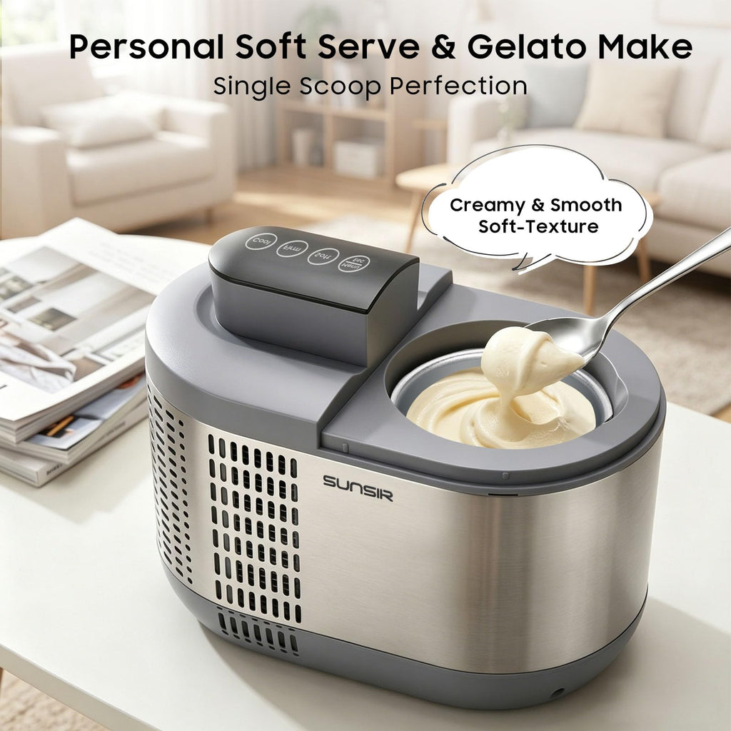 Premium Automatic Single Serve Semi-Conductor Ice Cream Maker, No Pre-Freezing -in Cooling System, 1.2 Pint (600ml), Soft & Firm Modes with 6H Keep Cool, Gelato & Sorbet Machine for Home | Homemade Ice Cream, Frozen Desserts