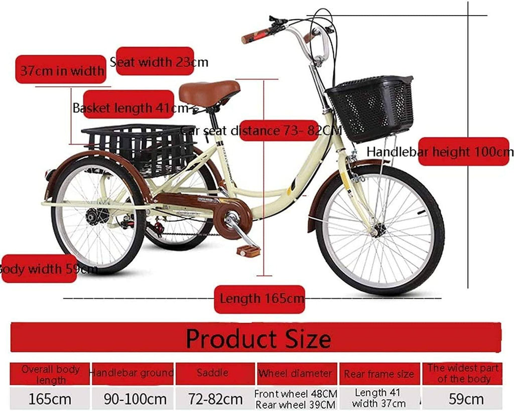 HKPLDE Adult Tricycles Variable Speed, Adult Trikes 3 Wheel Bikes, Three-Wheeled Bicycles Cruise Trike with Shopping Basket,Comfortable Seat and Transmission Gear for Seniors, Women, Men