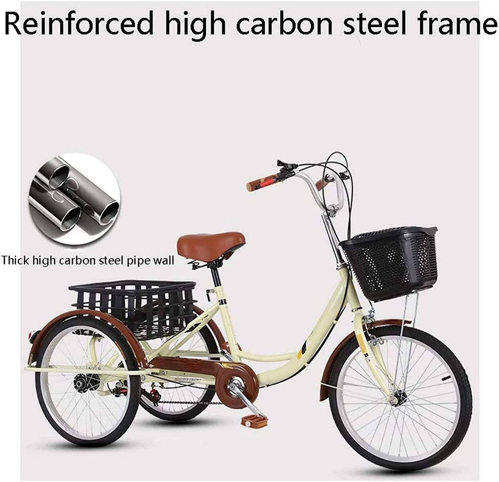 HKPLDE Adult Tricycles Variable Speed, Adult Trikes 3 Wheel Bikes, Three-Wheeled Bicycles Cruise Trike with Shopping Basket,Comfortable Seat and Transmission Gear for Seniors, Women, Men