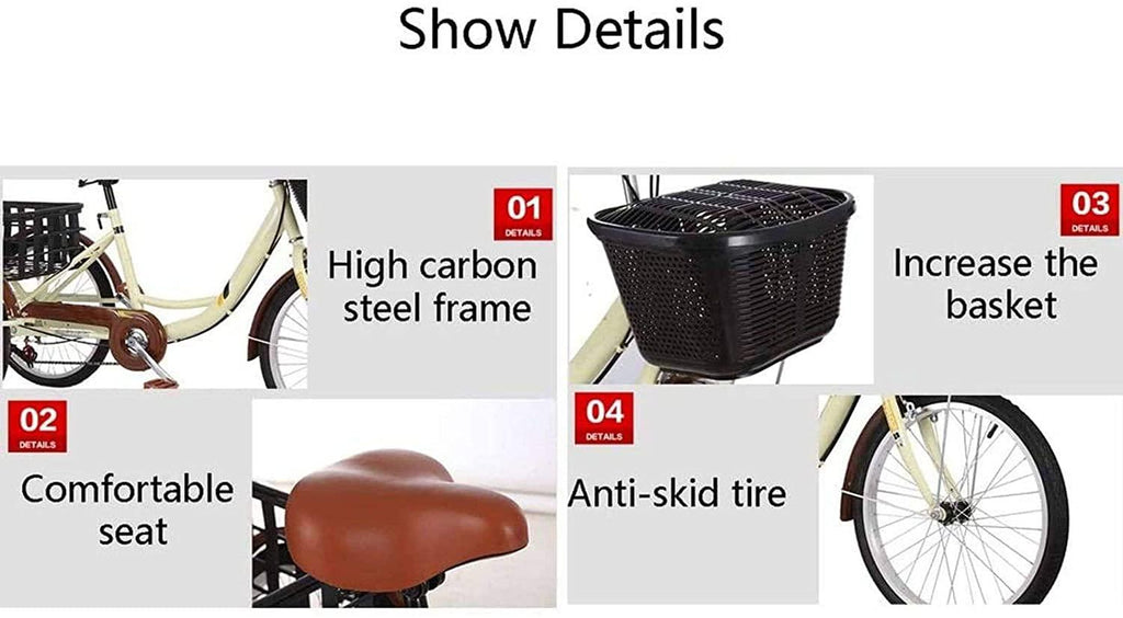 HKPLDE Adult Tricycles Variable Speed, Adult Trikes 3 Wheel Bikes, Three-Wheeled Bicycles Cruise Trike with Shopping Basket,Comfortable Seat and Transmission Gear for Seniors, Women, Men