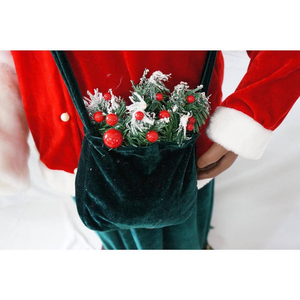 58 in. Christmas African American Dancing Mrs. Claus with Faux-Fur Hand Muff