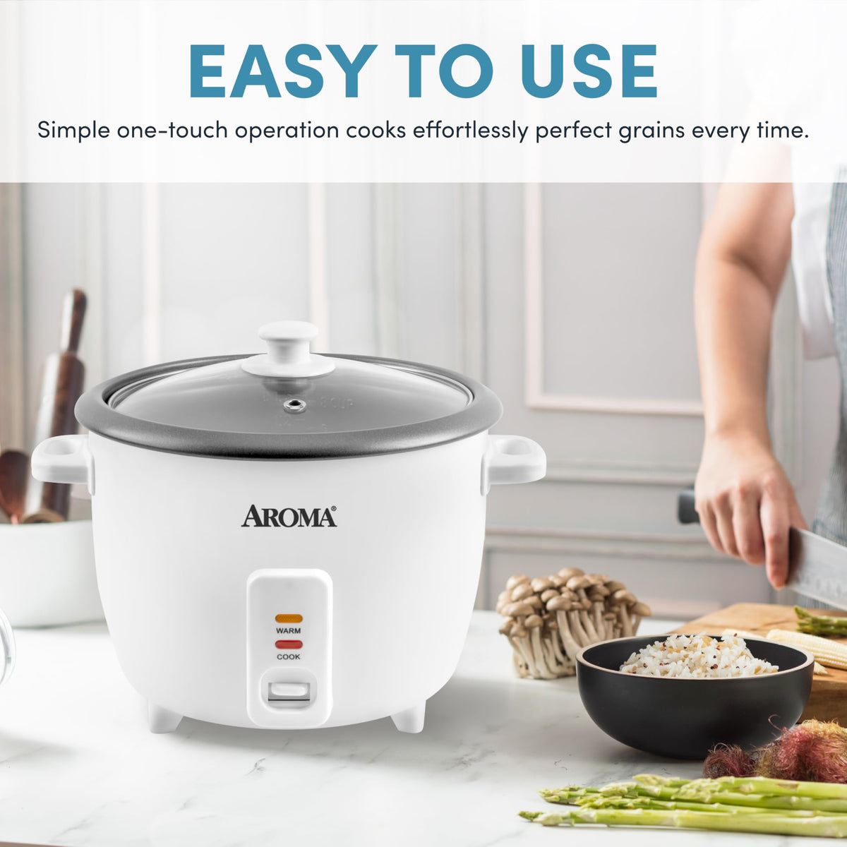 Rice Cooker, 8-Cup (Uncooked) / 16-Cup (Cooked), Pot-Style Rice Cooker and Soup Warmer with One-Touch Control, 4 Qt, White, ARC-368NG