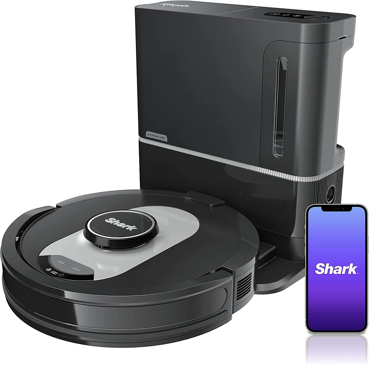 Shark AI Ultra Robot Vacuum, with Matrix Clean, Home Mapping, 60-Day Capacity HEPA Bagless Self Empty Base, CleanEdge Technology, Perfect for Pet Hair, Wifi, Works with Alexa, Black/Silver (RV2502AE)