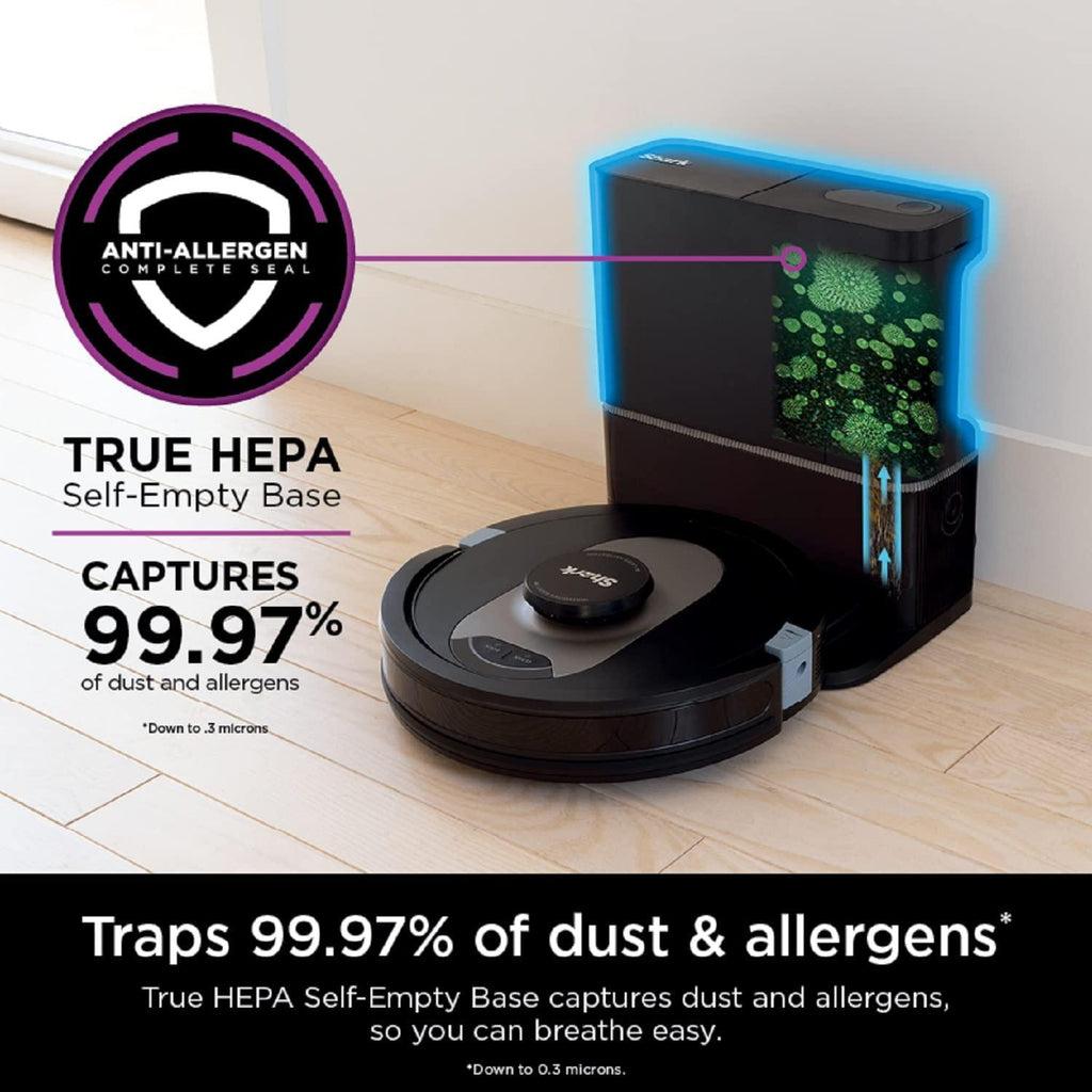 Shark AI Ultra Robot Vacuum, with Matrix Clean, Home Mapping, 60-Day Capacity HEPA Bagless Self Empty Base, CleanEdge Technology, Perfect for Pet Hair, Wifi, Works with Alexa, Black/Silver (RV2502AE)