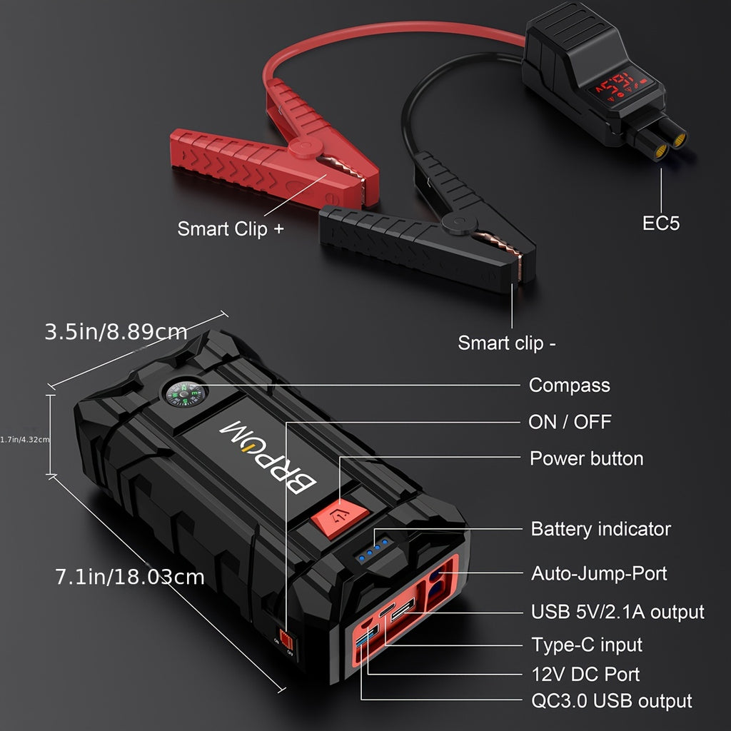 Car Jump Starter, 3000A Peak  (Up To 2.64gal Gas Or 2.11gal Diesel Engine, 50 Times) 12V Auto Booster Battery With  Charger Smart Jump Cables