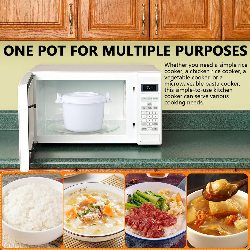 Microwave Rice Cooker 2 Quart, Microwave Steamer for Vegetables, 1.8L Professional LarMicro Cookware for Grains, Pasta & Potatoes - BPA Free, Dishwasher Safe