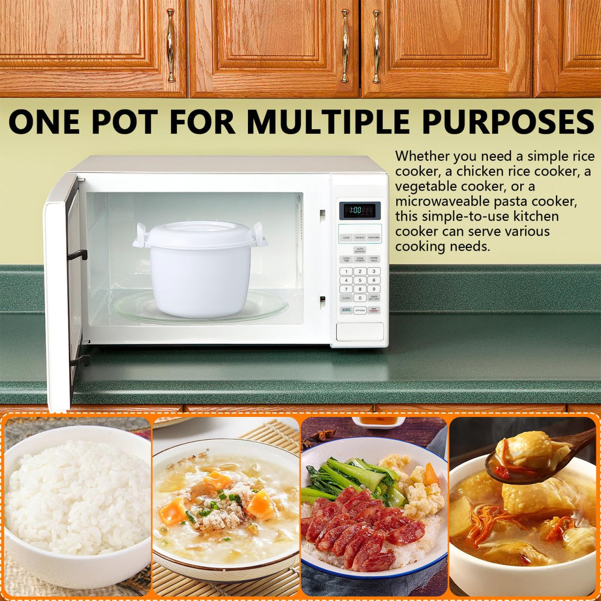 Microwave Rice Cooker 2 Quart, Microwave Steamer for Vegetables, 1.8L Professional LarMicro Cookware for Grains, Pasta & Potatoes - BPA Free, Dishwasher Safe