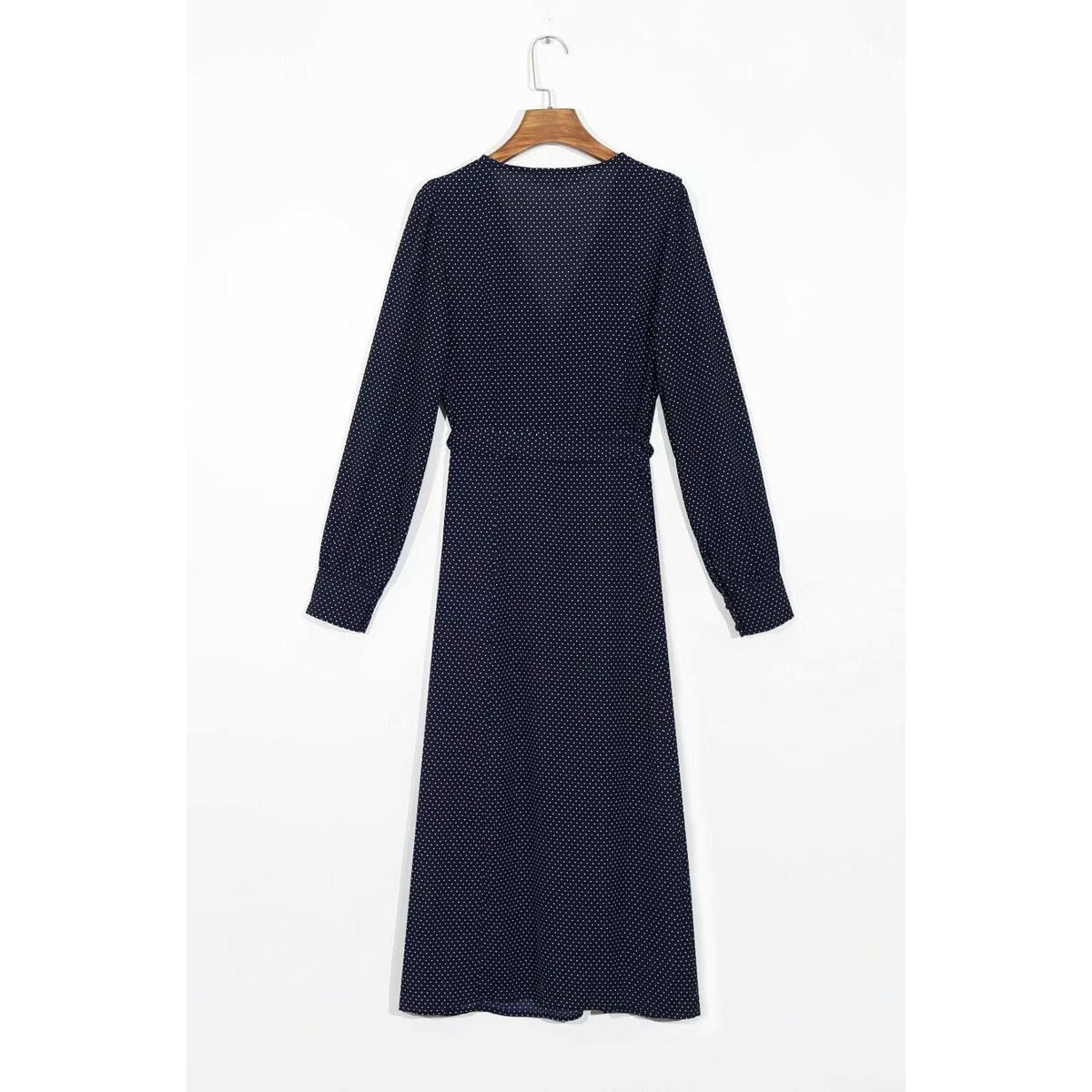 polka dot long sleeve midi dress