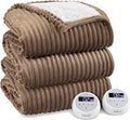 Heated Blanket Queen Size - Soft Ribbed Fleece Fast Heating Electric Blanket with 10 Heating Levels  10 Time Settings, 8 Hours Auto-Off Heated Blanket, Dual Control (84×90 inches,Brown)