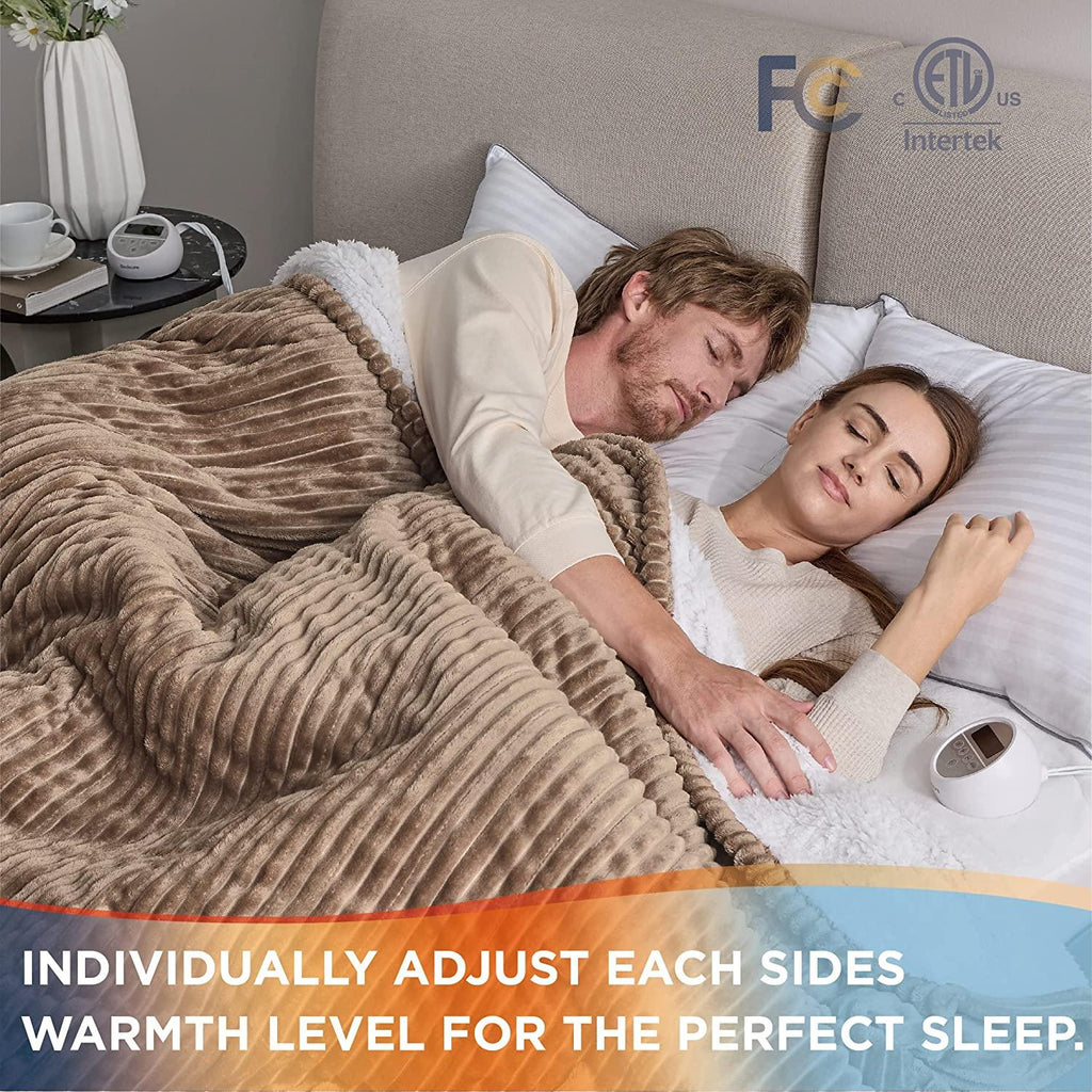 Heated Blanket Queen Size - Soft Ribbed Fleece Fast Heating Electric Blanket with 10 Heating Levels  10 Time Settings, 8 Hours Auto-Off Heated Blanket, Dual Control (84×90 inches,Brown)
