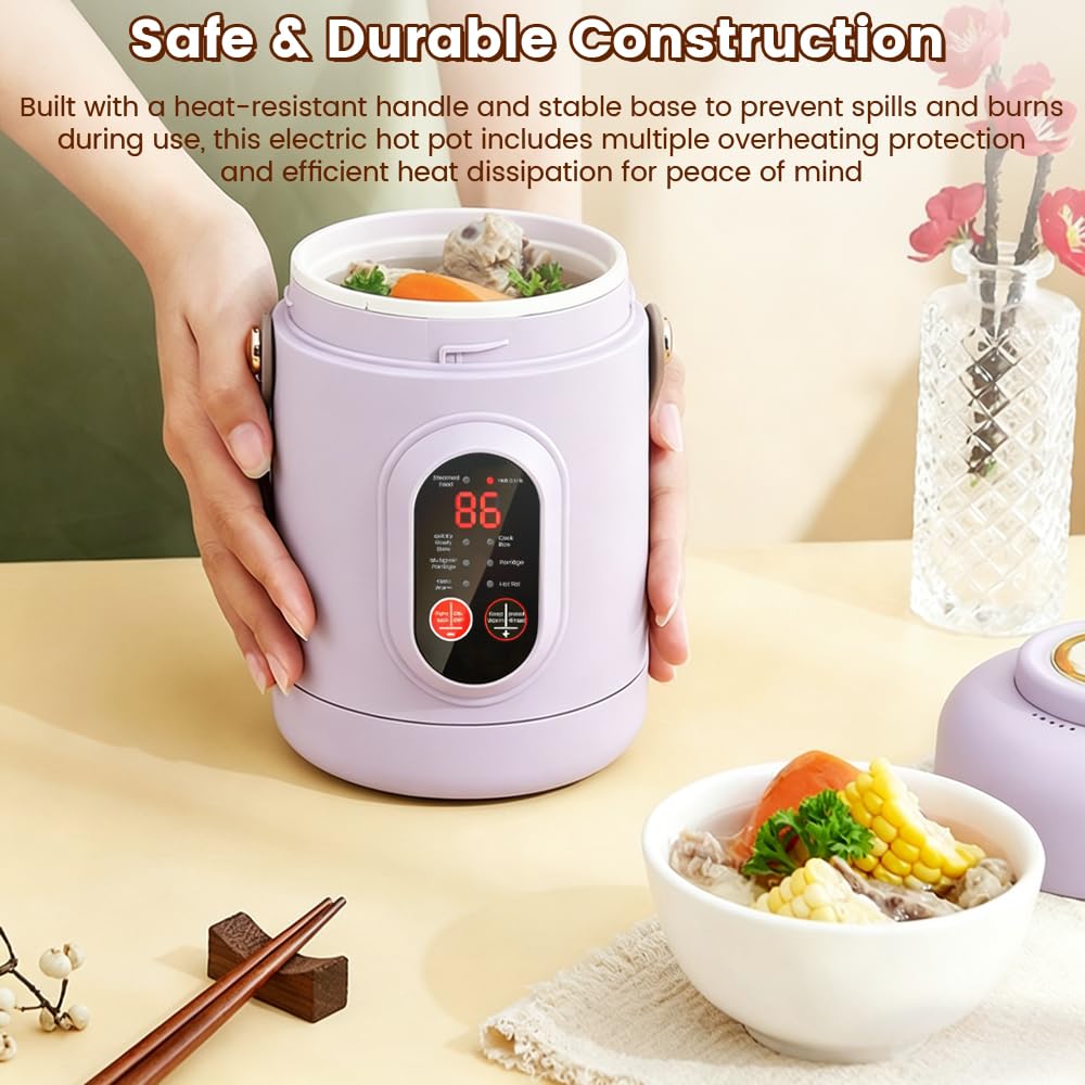 Mini Rice Cooker 3 Cups Uncooked, 500W Small Portable Electric Pot with Non-Stick Pot, 12-Hour Timer Delay & Keep Warm Smart Control Multifunction Cooker, BPA for 1-3 People Dorm Travel Camping