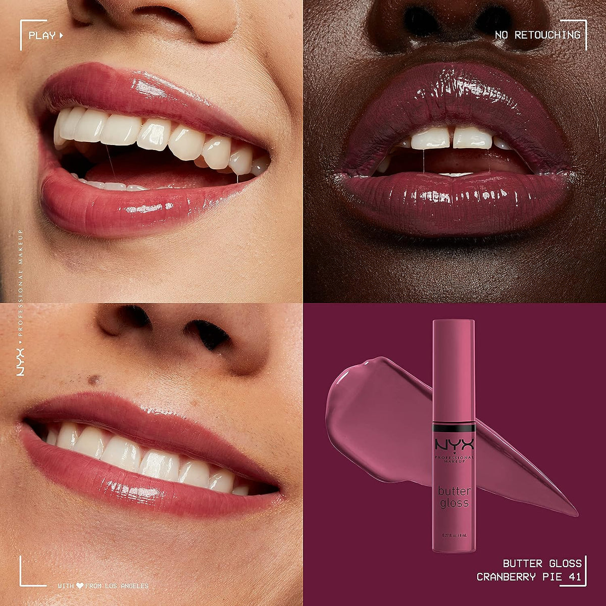 NYX PROFESSIONAL MAKEUP Butter Gloss, Non-Sticky Lip Gloss - Cranberry Pie (Mauve Purple)