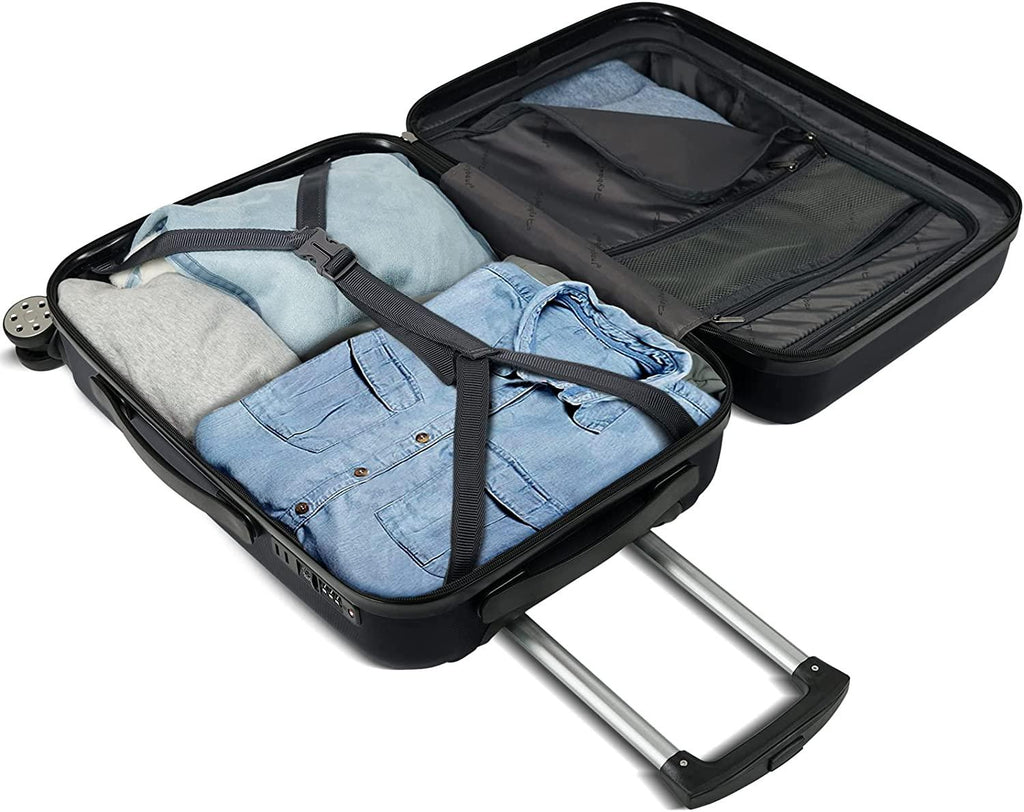 Luggage 3 Piece Set Suitcase Lightweight Hardside Removable-Spinner Wheels with TSA Lock(20',24',28')_Black, 828