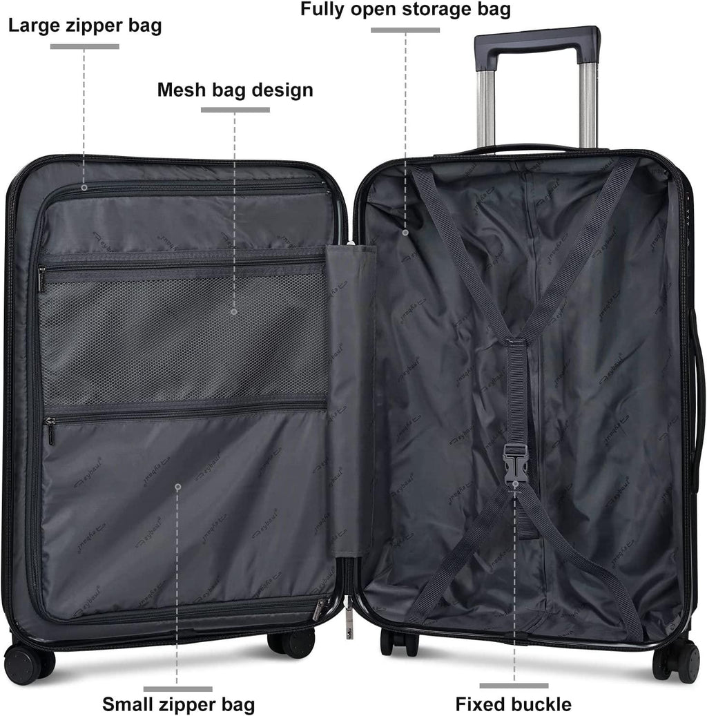 Luggage 3 Piece Set Suitcase Lightweight Hardside Removable-Spinner Wheels with TSA Lock(20',24',28')_Black, 828