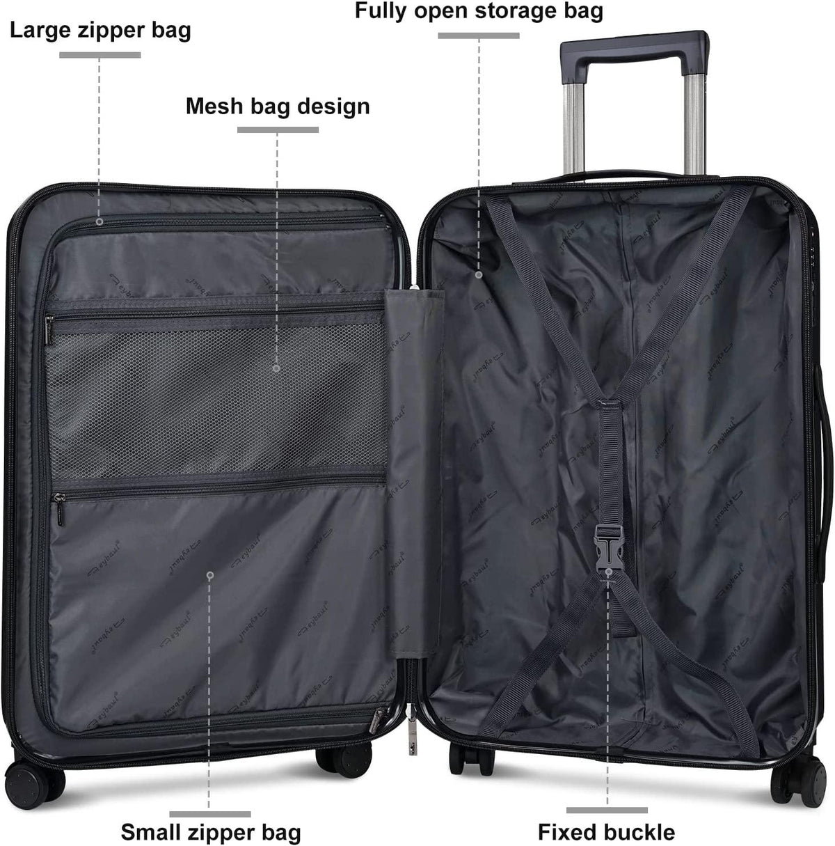 Luggage 3 Piece Set Suitcase Lightweight Hardside Removable-Spinner Wheels with TSA Lock(20',24',28')_Black, 828