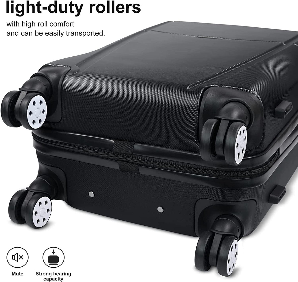 Luggage 3 Piece Set Suitcase Lightweight Hardside Removable-Spinner Wheels with TSA Lock(20',24',28')_Black, 828