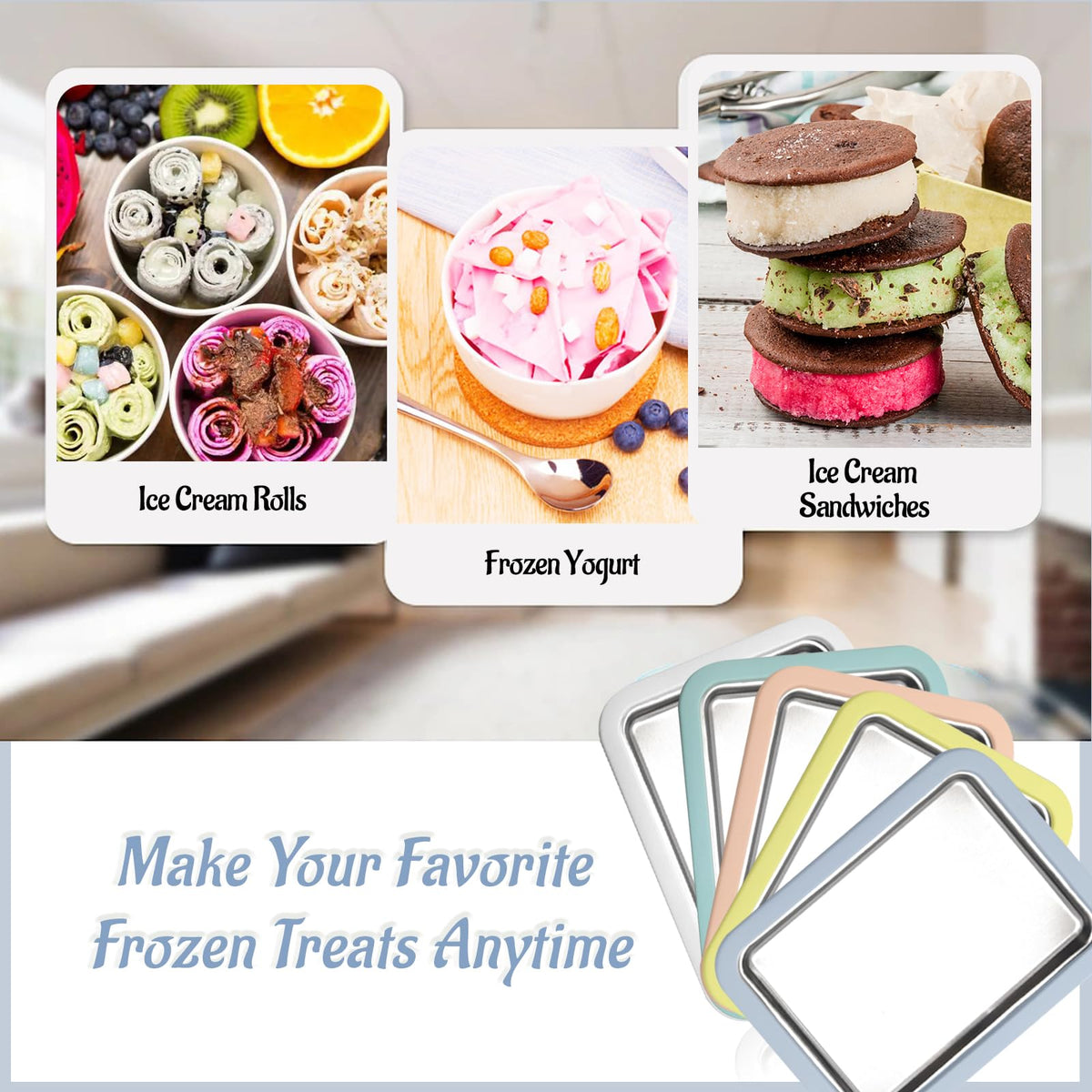 Rolled Ice Cream Maker  Ice Cream Maker with 2 Spatulas Frozen Yoghurt Plate Homemade DIY  Gelato Pan/Roll (Light Blue)