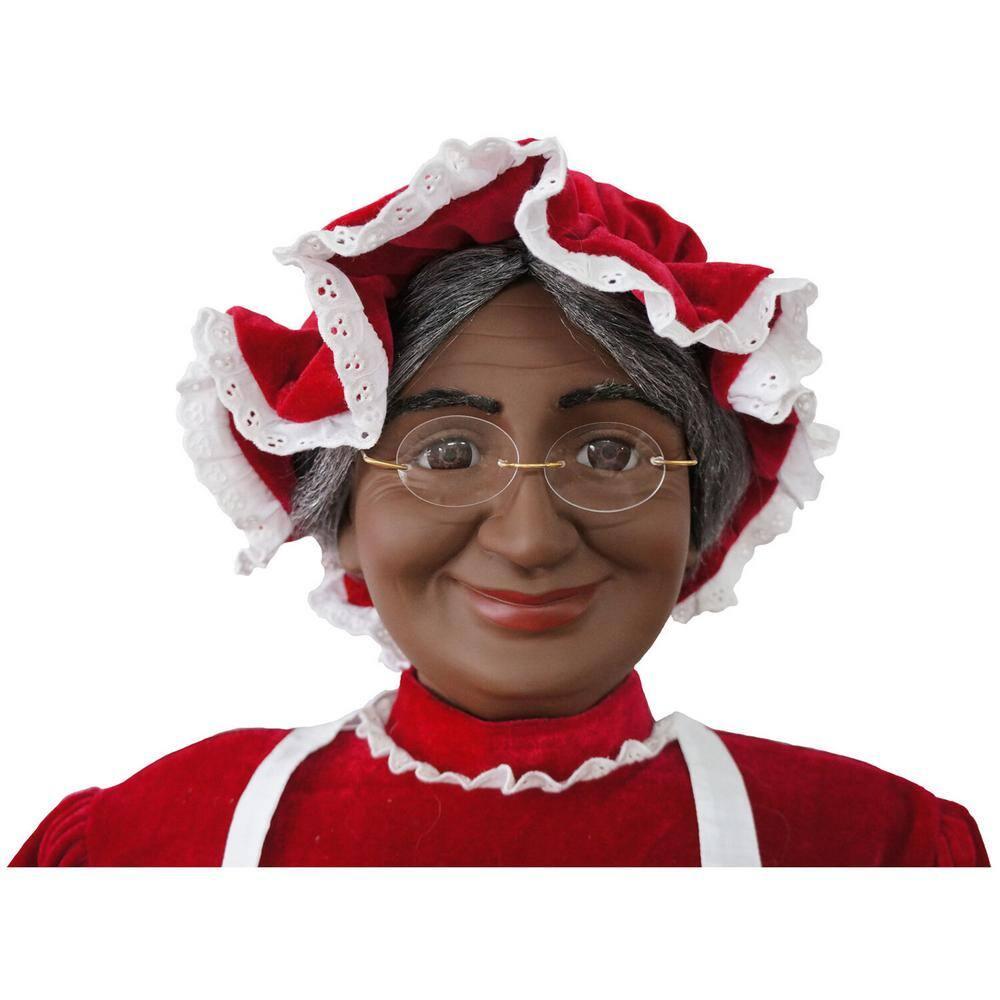58 in. Dancing Christmas African American Mrs. Claus with Apron and Cookies