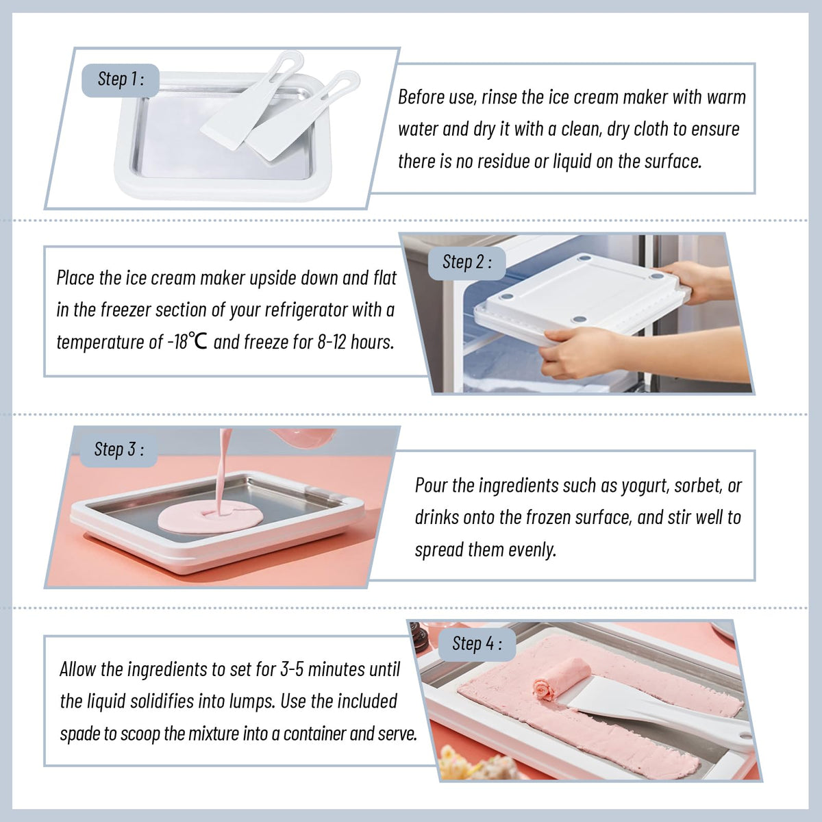 Rolled Ice Cream Maker  Ice Cream Maker with 2 Spatulas Frozen Yoghurt Plate Homemade DIY  Gelato Pan/Roll (Light Blue)