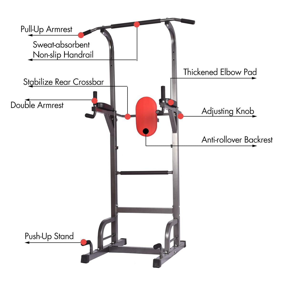 Multifunctional Power Tower Adjustable Heights Workout Dip Station for Adults and Kids Home Gym Strength Training Fitness Equipment, 400LB Max Weight
