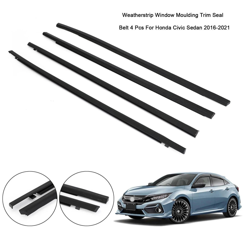Honda Civic 2016-2023 4PCS Weatherstrip Window Moulding Trim Seal Belt Generic