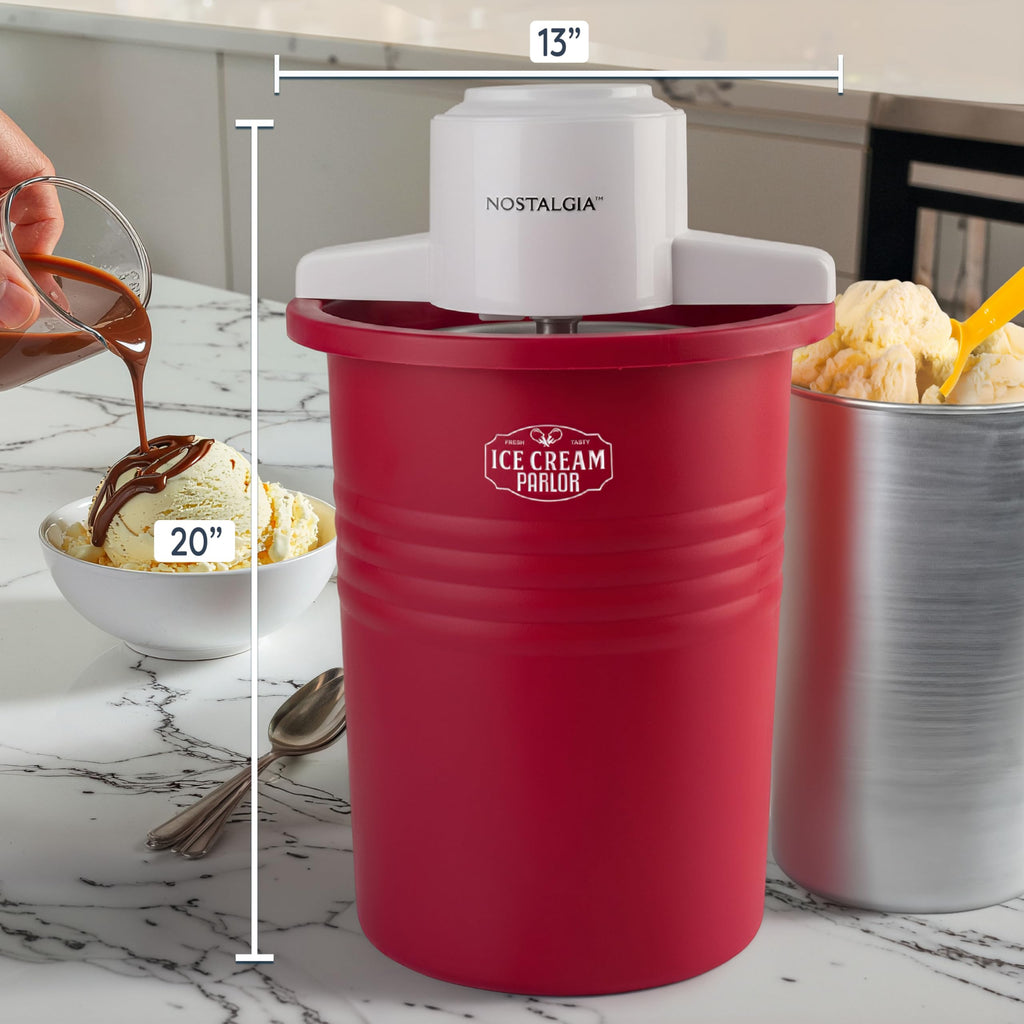 Electric Ice Cream Maker With 6 Qt Capacity- Ice Cream Machine Makes Frozen Yogurt or Gelato in Minutes- Ice Cream Maker with Aluminum Canister- Red