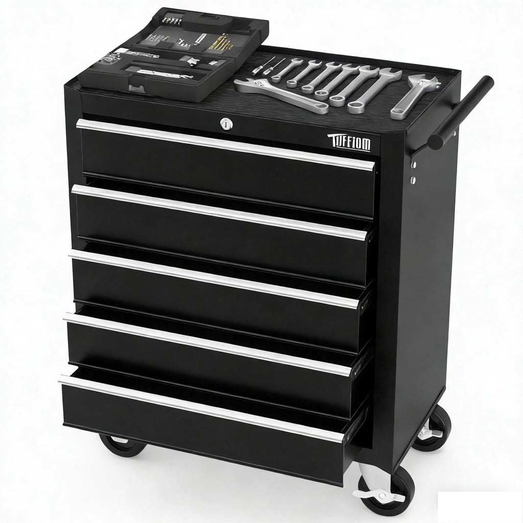 5-Drawer Rolling Tool Chest w/Drawers & Lock, Tool StoraCabinet with Lockable Wheels, Top Cushion & Drawer Liners, Tool Organizer Box for Garage, Warehouse & Repair Sho