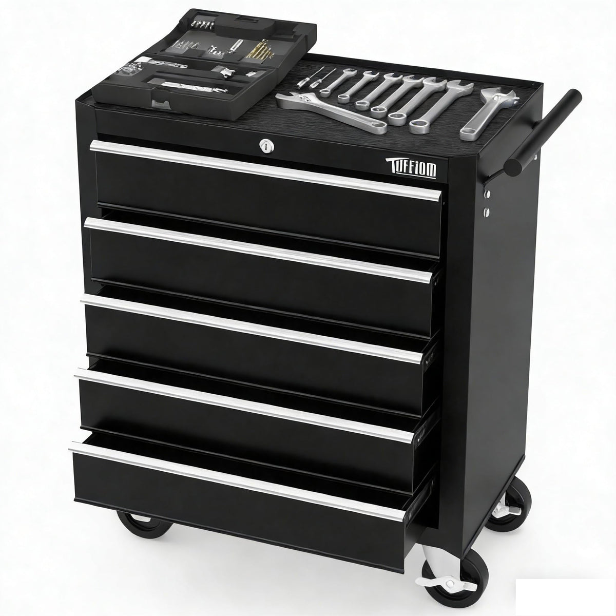 5-Drawer Rolling Tool Chest w/Drawers & Lock, Tool StoraCabinet with Lockable Wheels, Top Cushion & Drawer Liners, Tool Organizer Box for Garage, Warehouse & Repair Sho