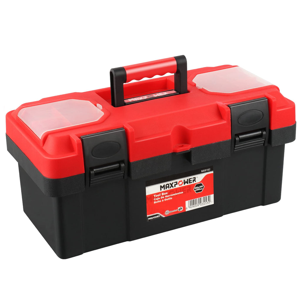 Tool Box 16 inch, Plastic Small Tool Box with Latch and Removable Tray, Lockable Toolbox for Home