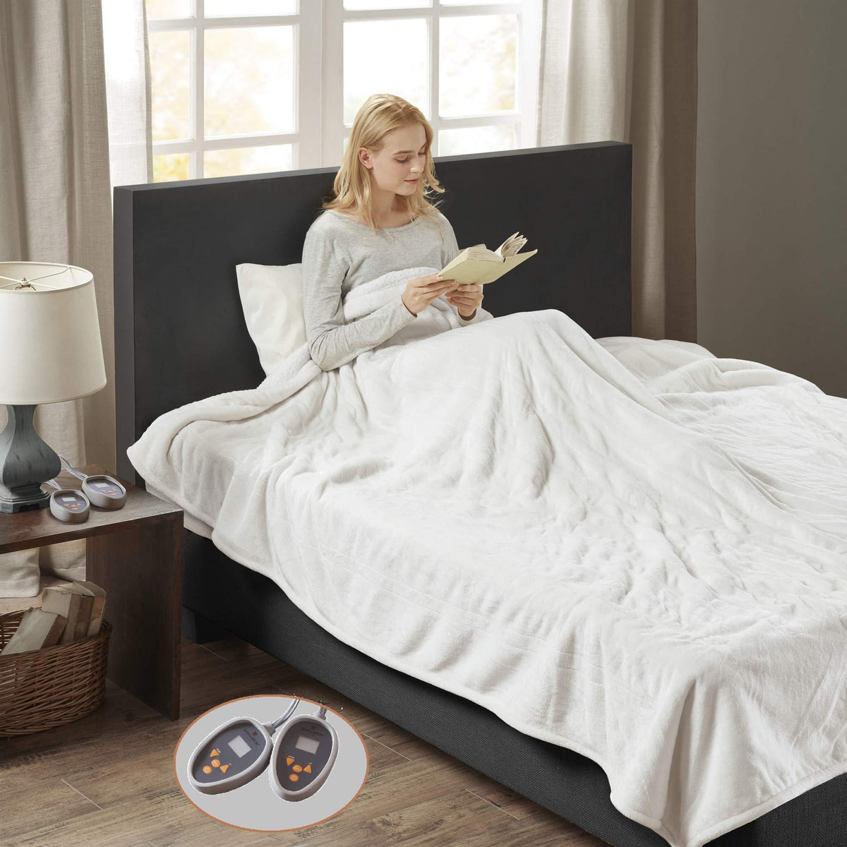 Gracie MIlls Elect Electric Blanket with Two 20 Heat Level Setting Controllers, Queen: 84x90", Ivory -WR54-1765