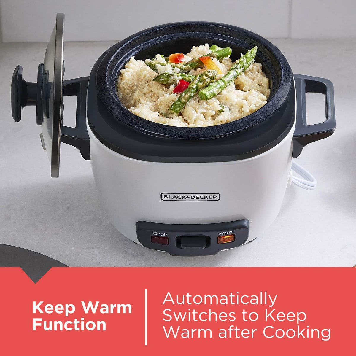 Rice Cooker, 1.5-Cup Uncooked (3-Cup Cooked) Rice, Steaming Basket, Removable Non-Stick Bowl, One-Touch, White